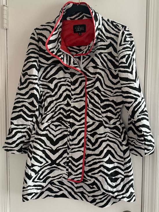 Luii Jackets & Blazers - Luii Retro Zebra Print Zip Front Jacket with Coral/Pink Trip Women's Size S